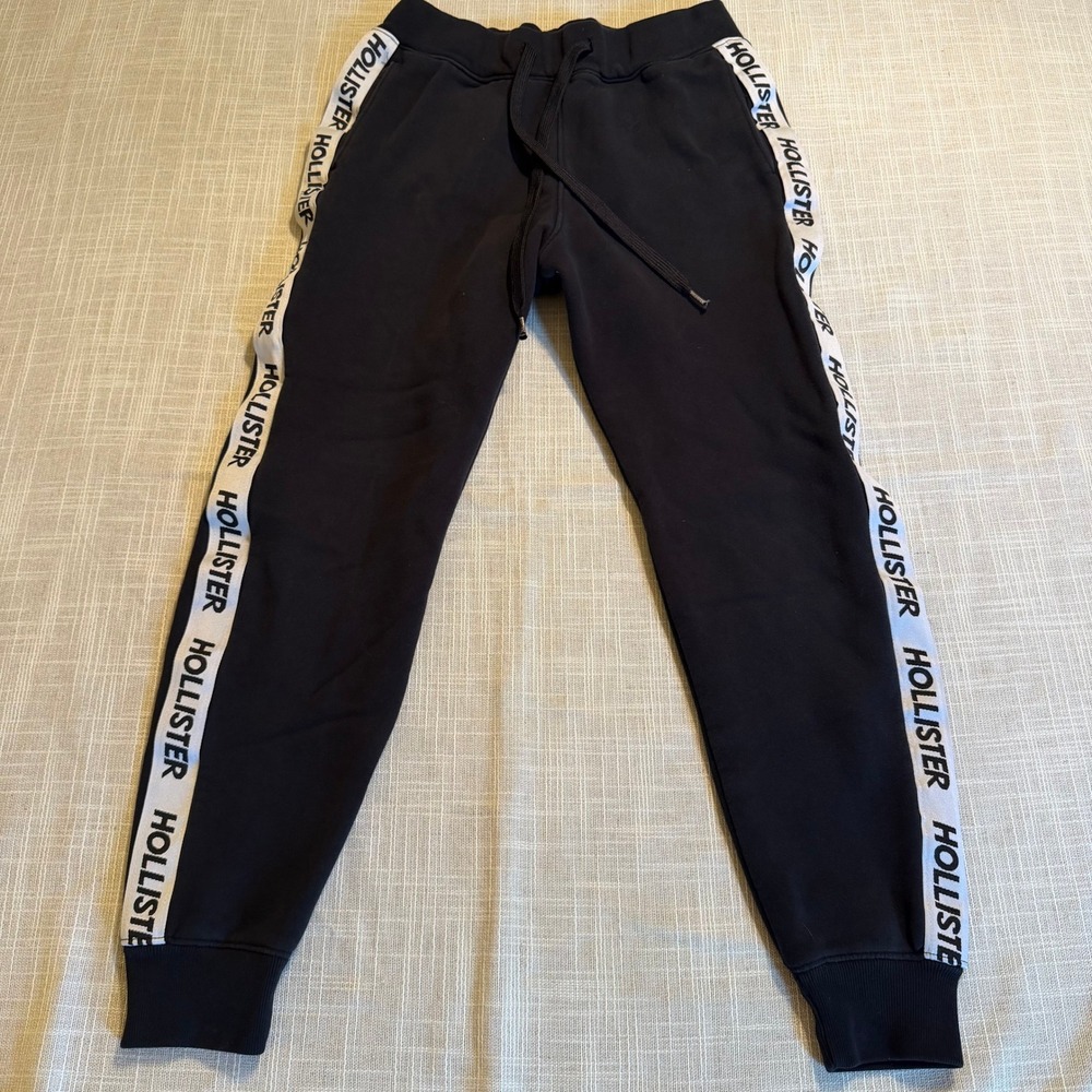 Hollister Kids Black Fleece Joggers Logo Tape Side Stripe XS Sweatpants